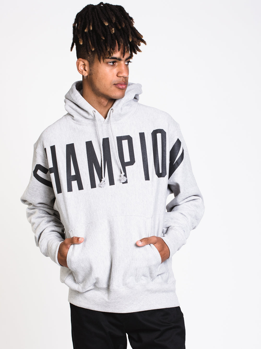 MENS REV PULL OVER CHENILLE HOODIE- GREY - CLEARANCE