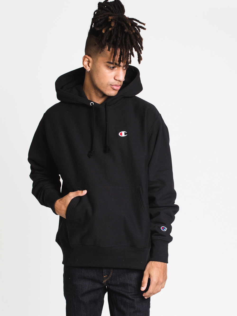CHAMPION REV WEAVE PULL OVER HOODIE - BLACK - CLEARANCE