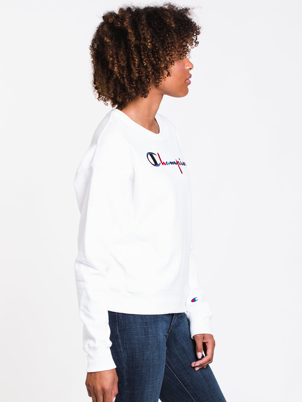 WOMENS 3COLOUR SCRIPT CREW - WHITE - CLEARANCE