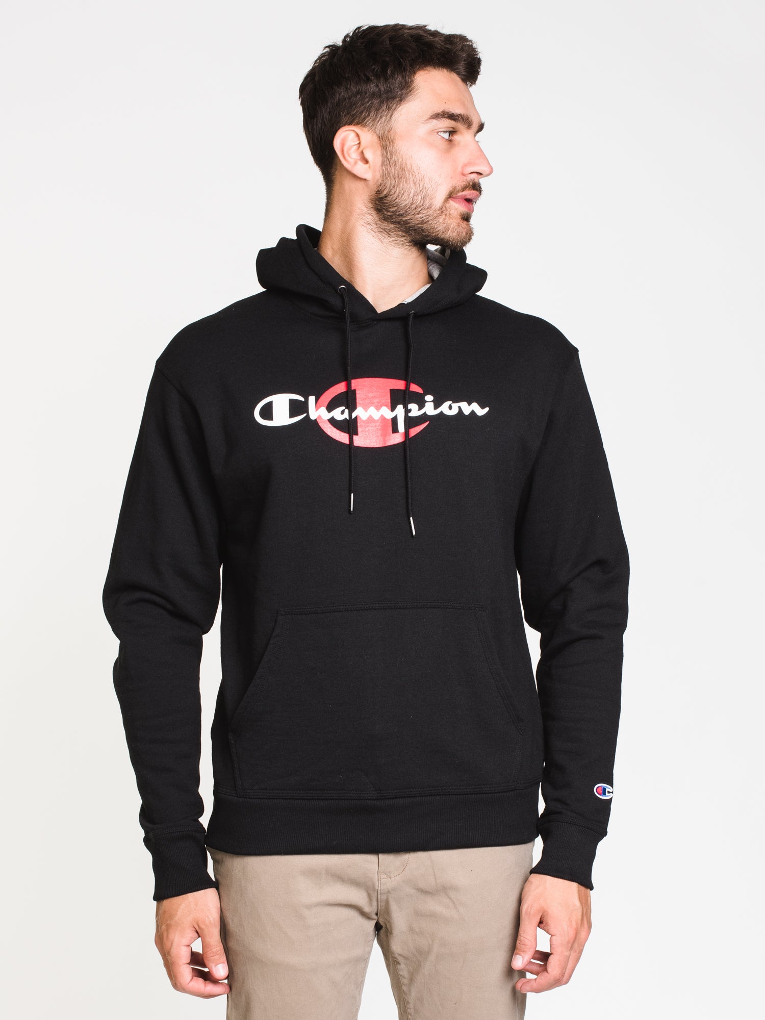 Champion hoodie script black best sale