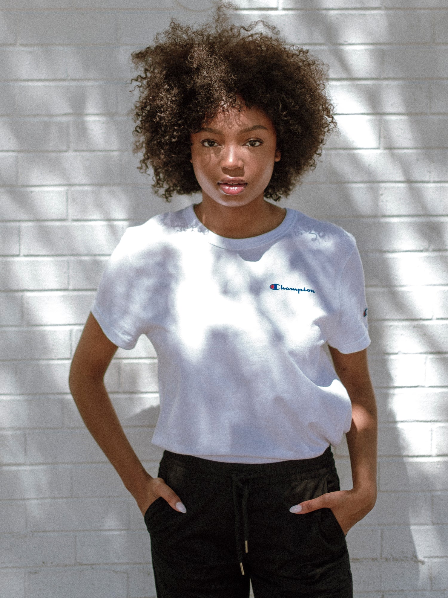 Champion embroidered outlet chest logo tee