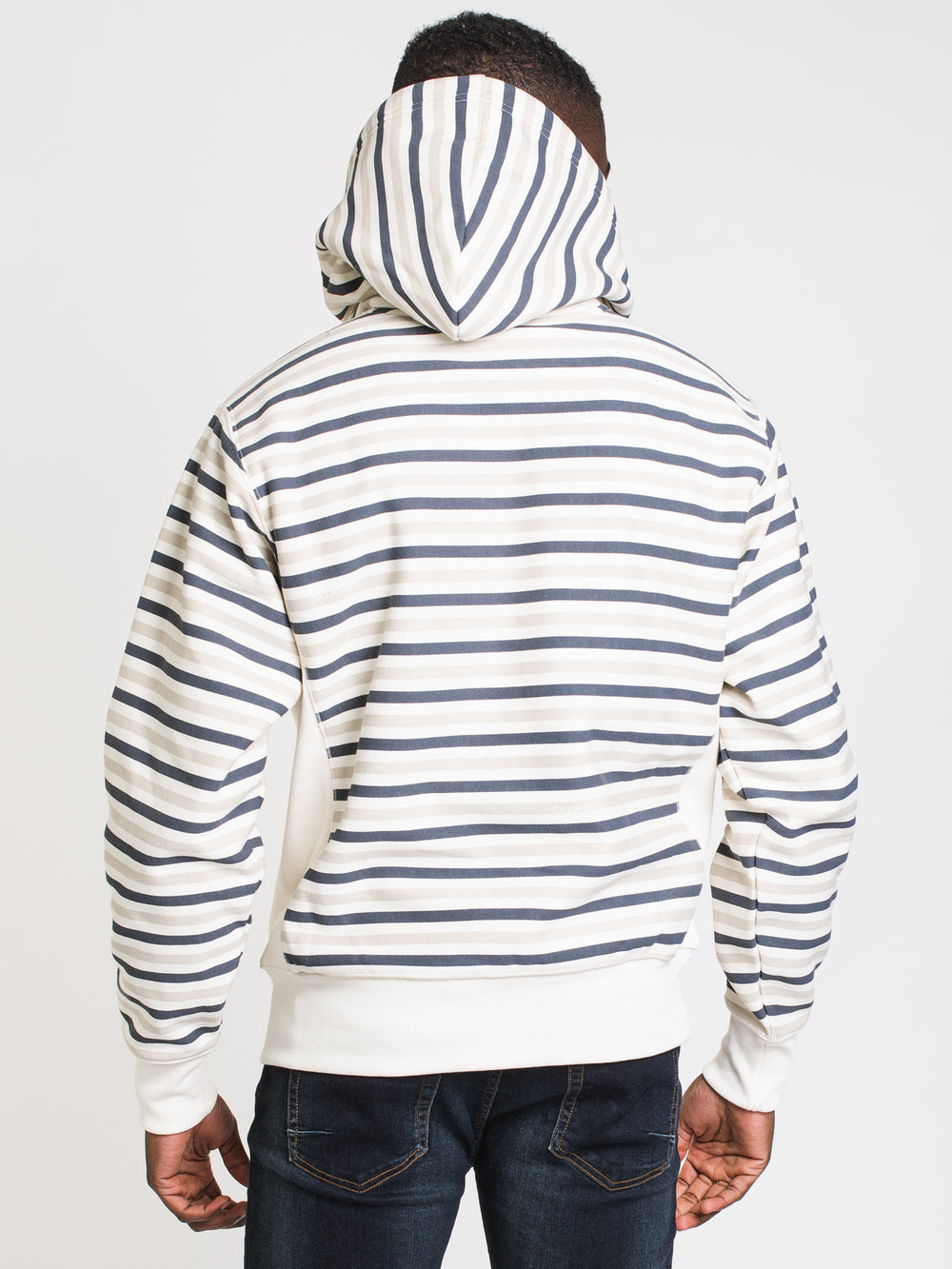 CHAMPION REVERSE WEAVE PULLOVER STRIPE HOODIE  - CLEARANCE