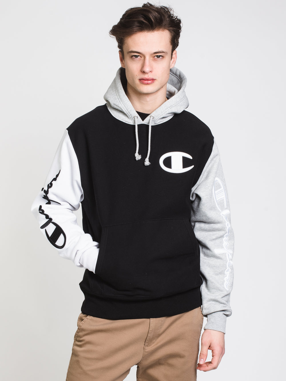 MENS RW 'C' COLOURBLOCK PULLOVER HOODIE - BLACK - CLEARANCE