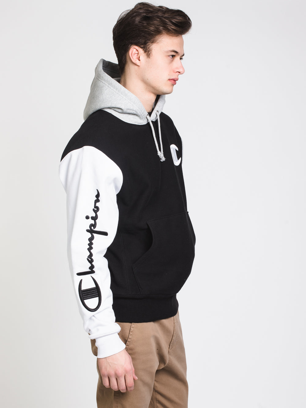 MENS RW 'C' COLOURBLOCK PULLOVER HOODIE - BLACK - CLEARANCE