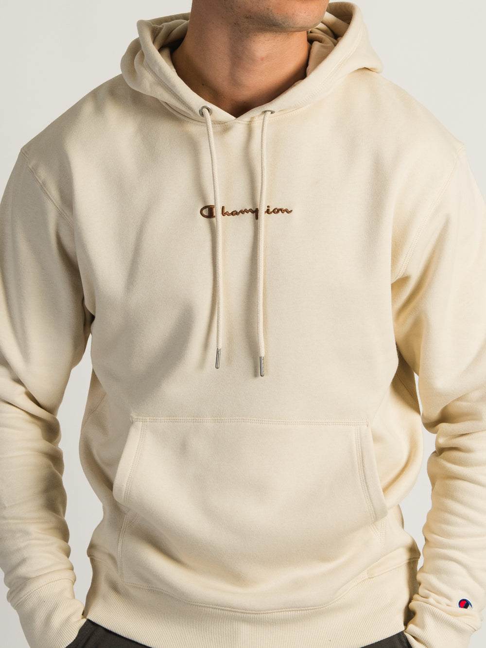 Classic Fleece Champion Classic Logo Patch Hoodie Sweatshirt Cream