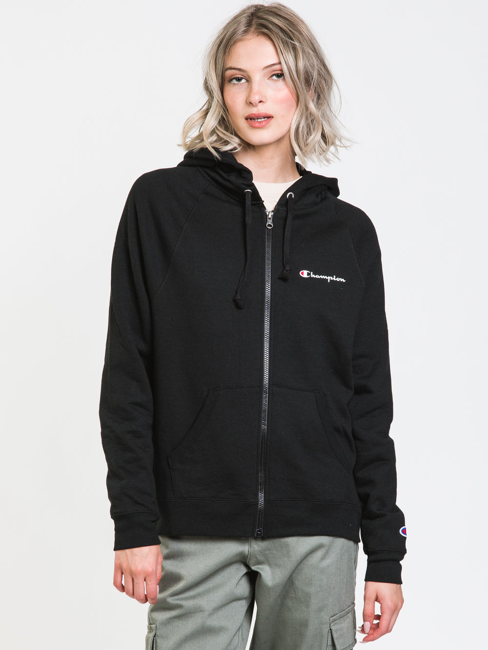 CHAMPION POWERBLEND FULLZIP SCRIPT HOODIE - CLEARANCE