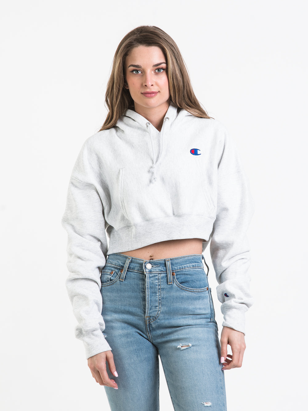 CHAMPION REVERSE WEAVE CROPPED PULL OVER HOODIE - CLEARANCE