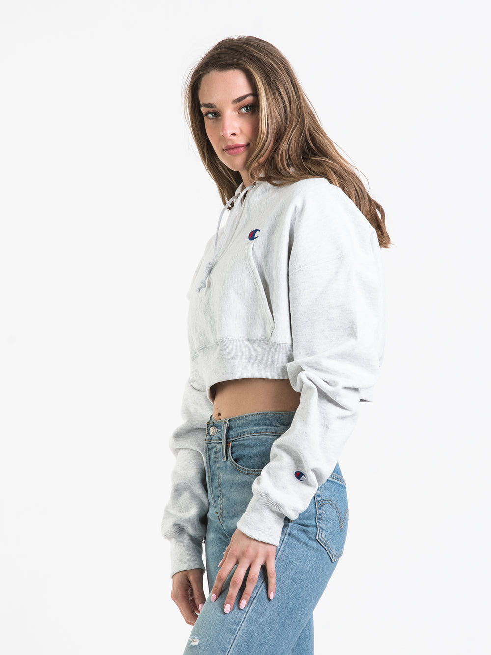 CHAMPION REVERSE WEAVE CROPPED PULL OVER HOODIE - CLEARANCE