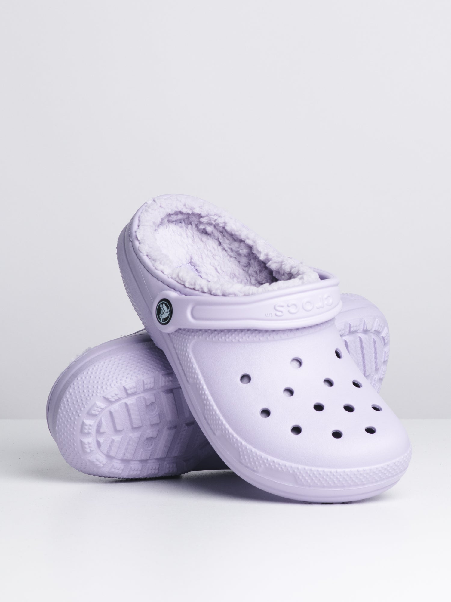 Purple lined crocs on sale