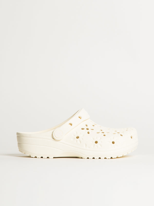 WOMENS CROCS CLASSIC FLORAL CUTOUT CLOG - CHALK