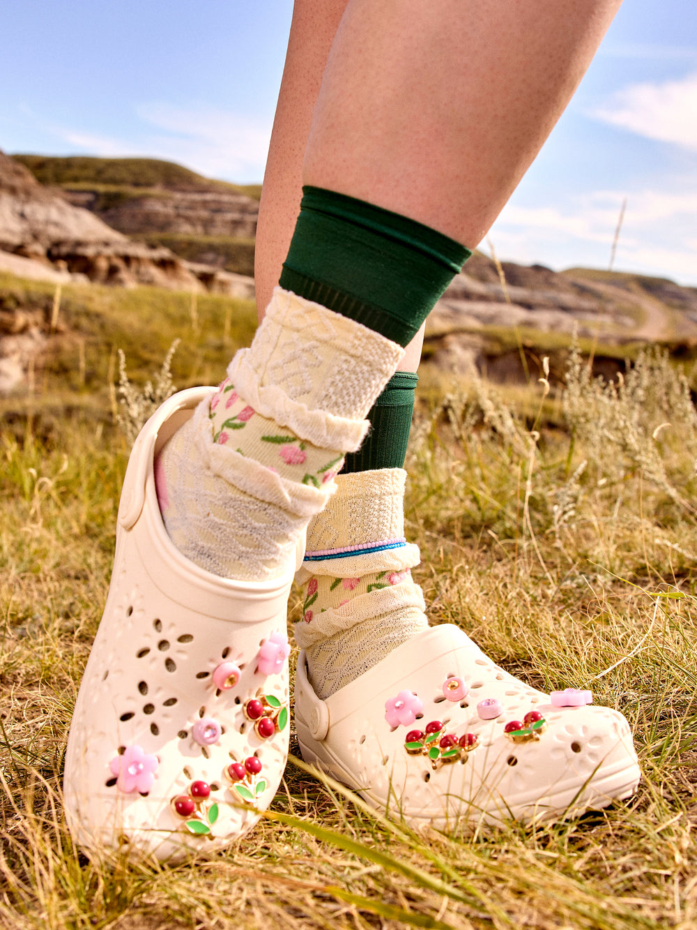 Floral Crocs Cutout Clog WOMENS CROCS CLASSIC FLORAL CUTOUT CLOG CHALK