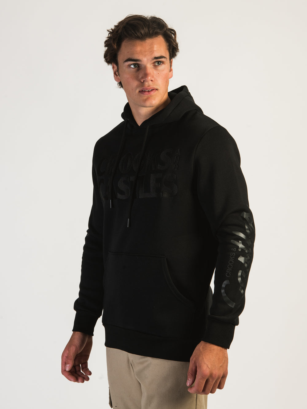 CROOKS & CASTLES TONAL EMBROIDERED PULLOVER HOODIE