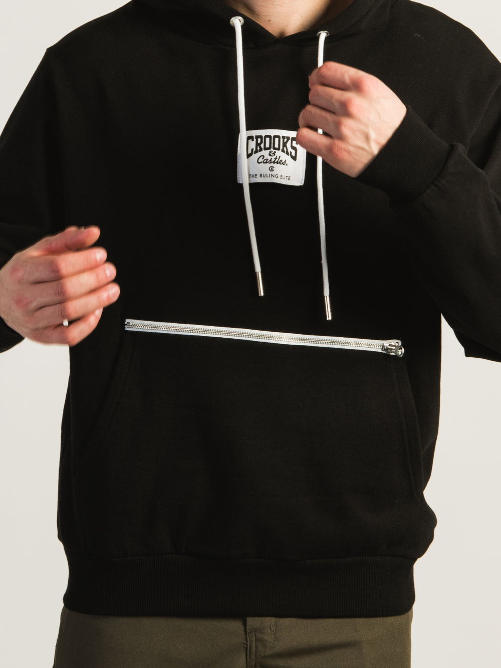 CROOKS & CASTLES BASIC POCKET ZIP PULLOVER HOODIE