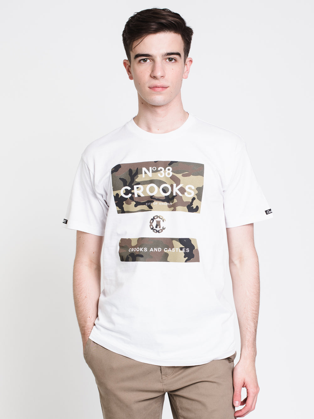 T-SHIRT À MANCHES COURTES CAMO KLEPTO POUR HOMME - BLANC - LIQUIDATION