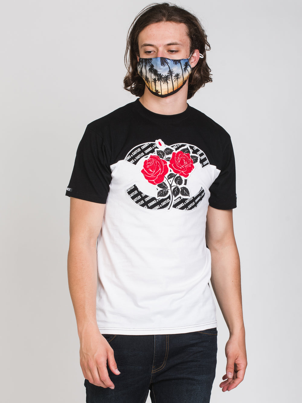 CROOKS & CASTLES ROSES CUT & SEW EMBROIDERED T-SHIRT  - CLEARANCE