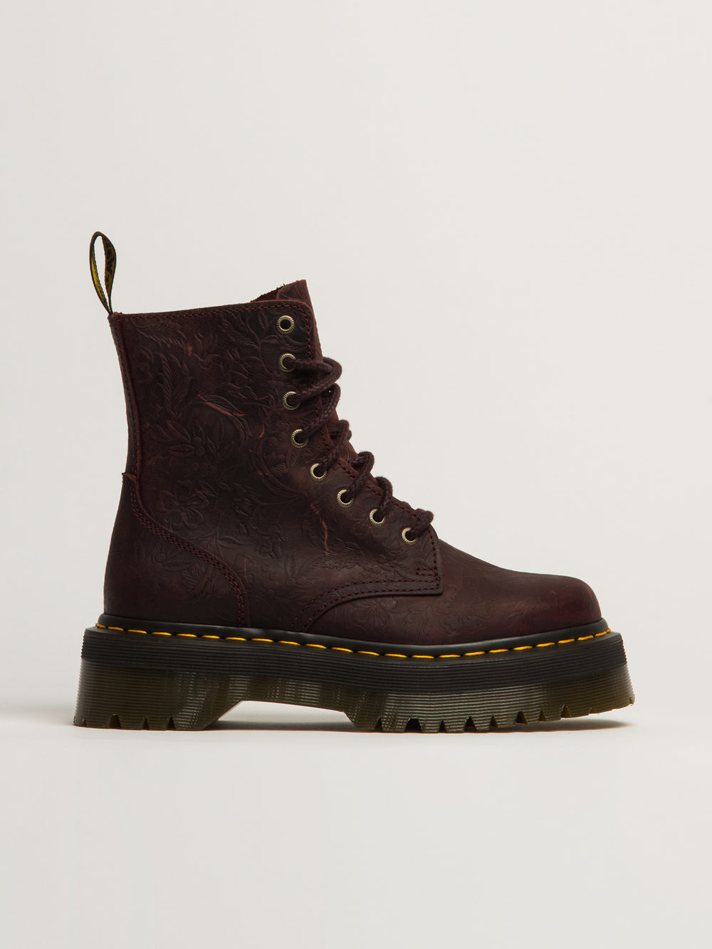 WOMENS DR MARTENS JADON FLORAL DEBOSS CRAZY HORSE BOOT - RED