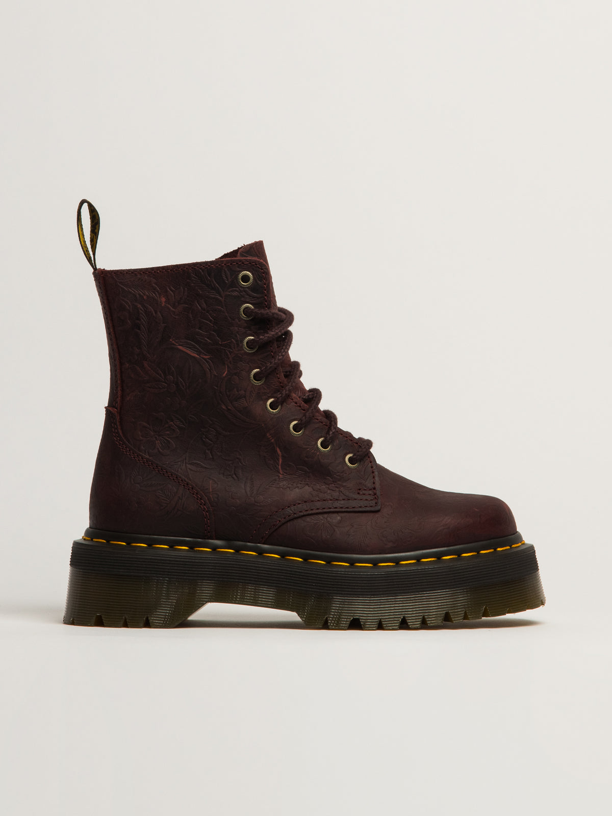 WOMENS DR MARTENS JADON FLORAL DEBOSS CRAZY HORSE BOOT - RED