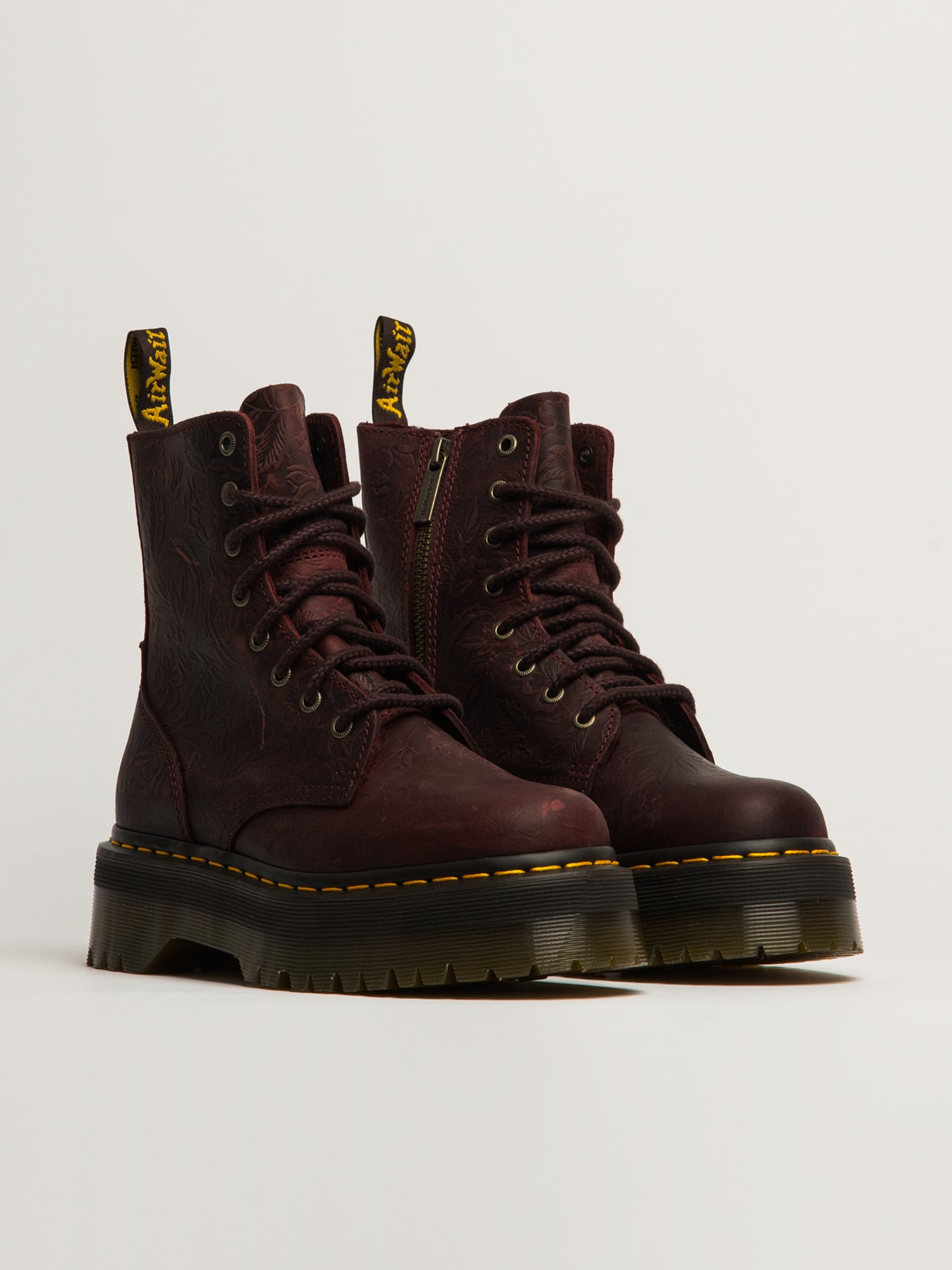 WOMENS DR MARTENS JADON FLORAL DEBOSS CRAZY HORSE BOOT - RED