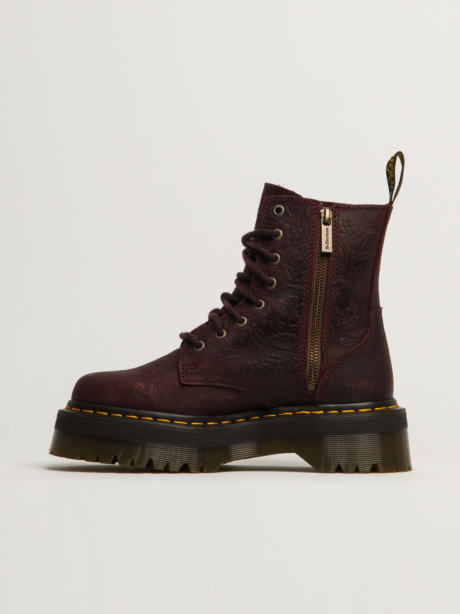 BOTTE JADON FLORAL DEBOSS CRAZY HORSE DR MARTENS - ROUGE
