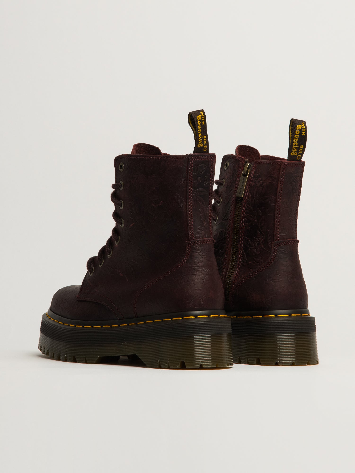 WOMENS DR MARTENS JADON FLORAL DEBOSS CRAZY HORSE BOOT - RED