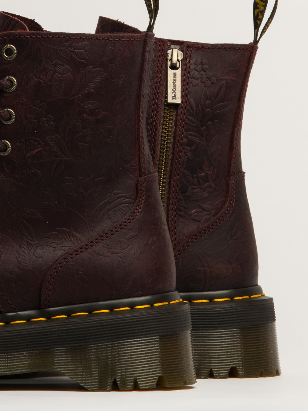 WOMENS DR MARTENS JADON FLORAL DEBOSS CRAZY HORSE BOOT - RED