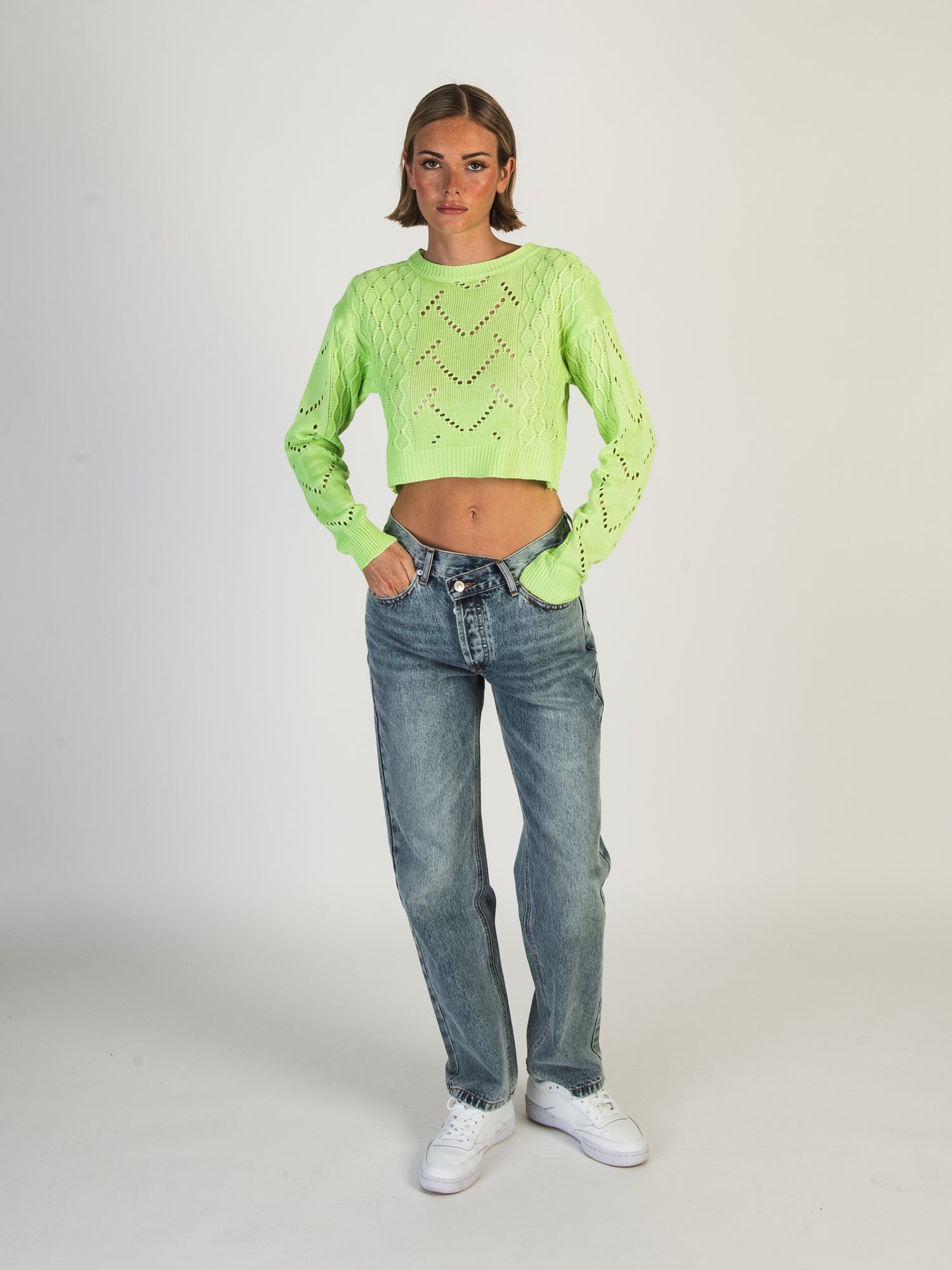 Neon green crop outlet jumper