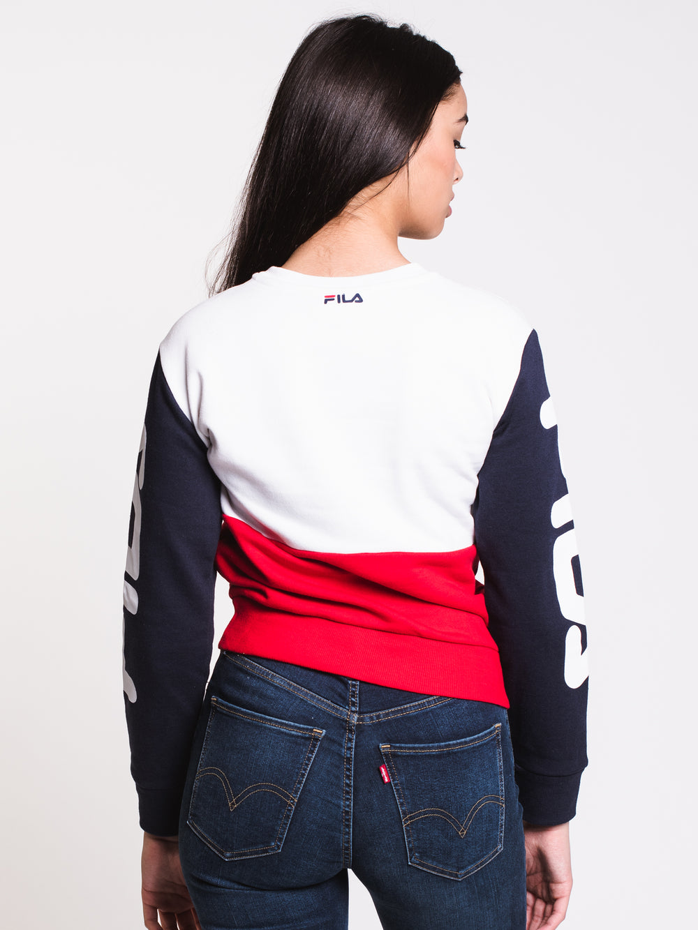 WOMENS STACY SWEATSHIRT - WHITE/NAVY - CLEARANCE