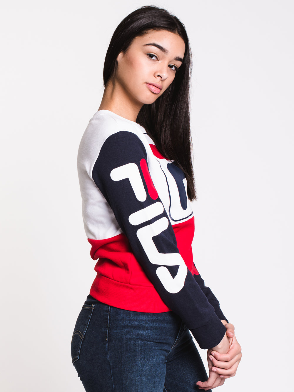 WOMENS STACY SWEATSHIRT - WHITE/NAVY - CLEARANCE