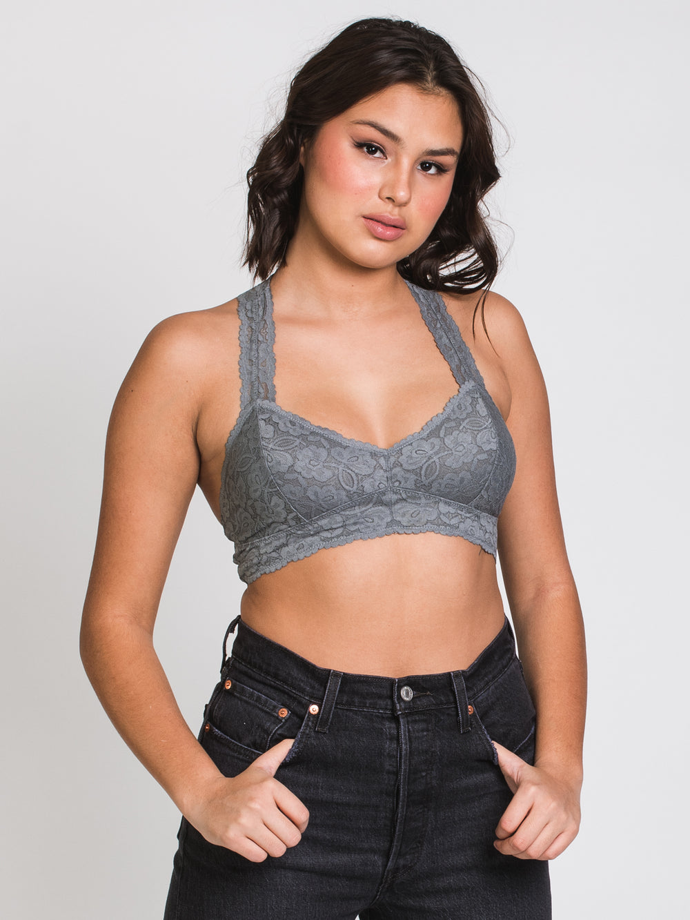 FREE PEOPLE GALLOON LACE RACERBACK - GRAPHITE - CLEARANCE