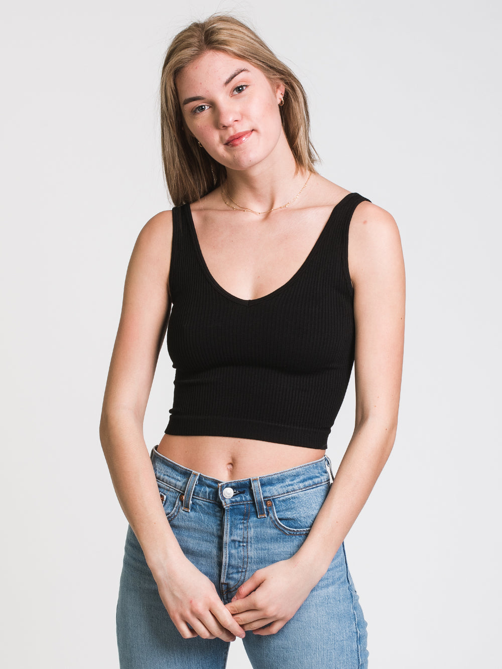 FREE PEOPLE SOLID RIB BRAMI - BLACK - CLEARANCE