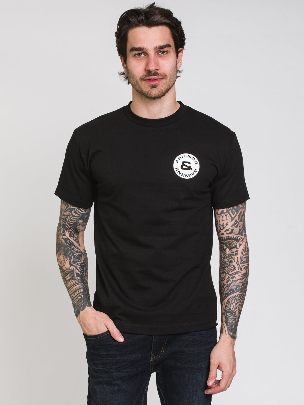 FRIENDS AND ENEMIES BUSINESS SHORT SLEEVE TEE - BLACK - CLEARANCE