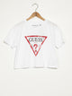 GUESS WOMENS CLASSIC LOGO SHORT SLEEVE CROP TEE-WHT - CLEARANCE - Boathouse