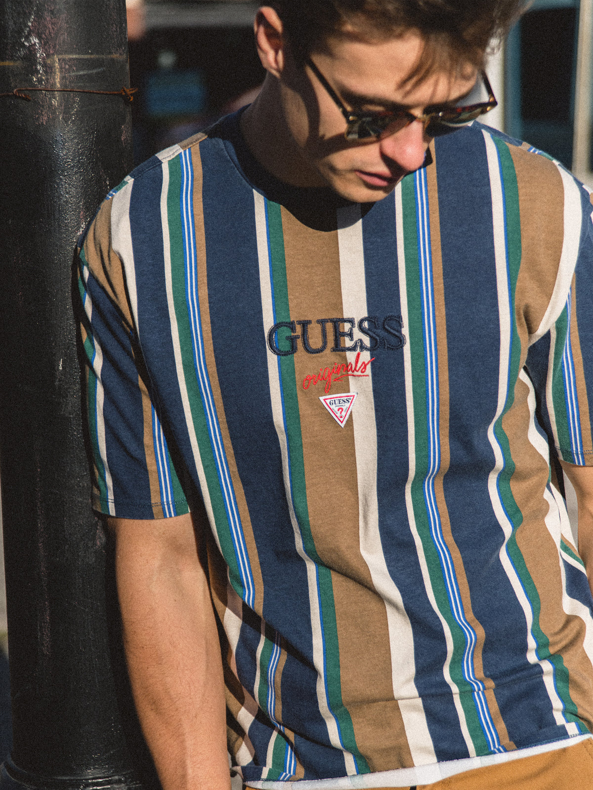 guess originals walden striped crew tee