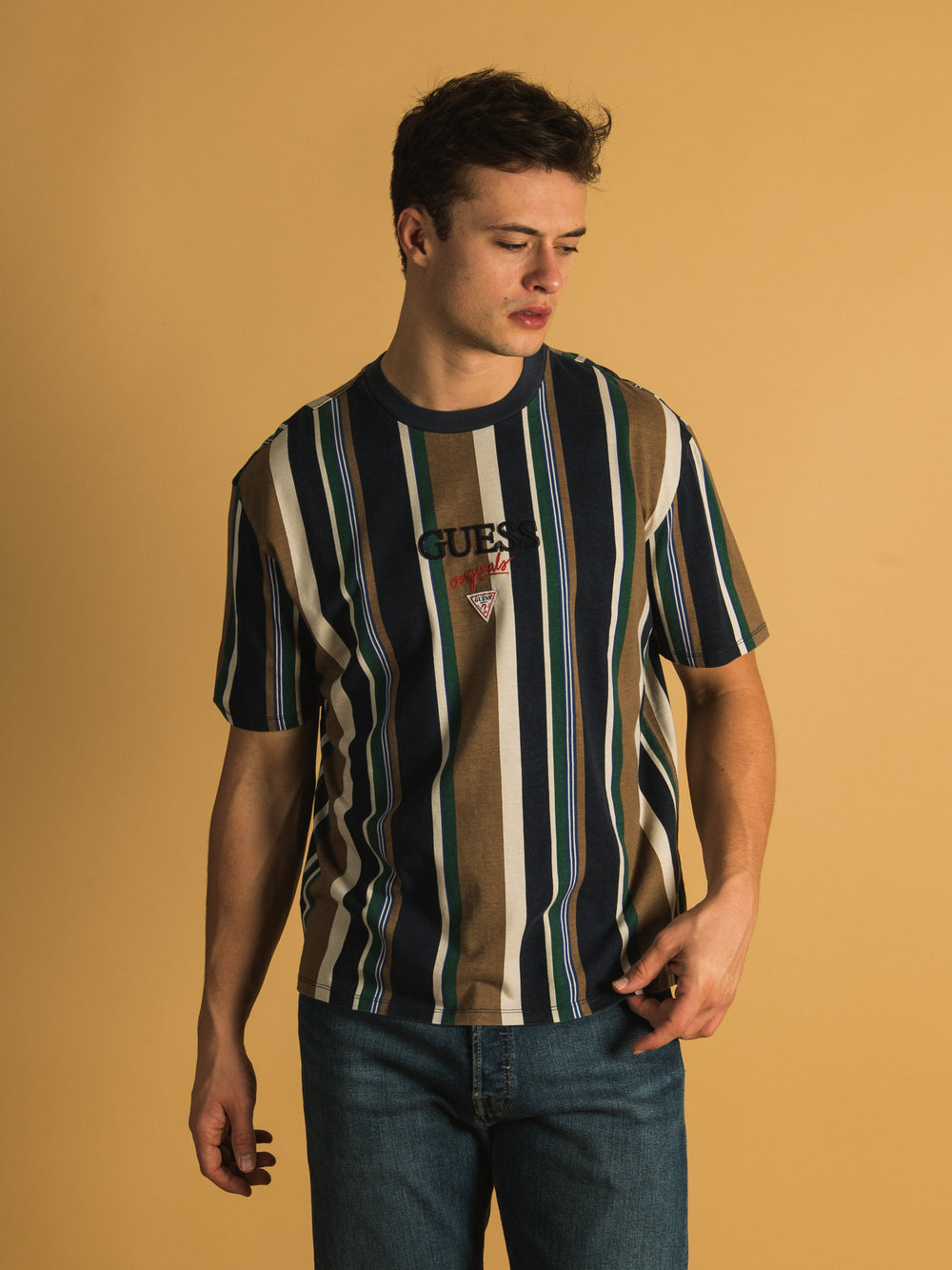 GUESS ORIGINAL BRYSON VERTICAL STRIPE T-SHIRT - CLEARANCE