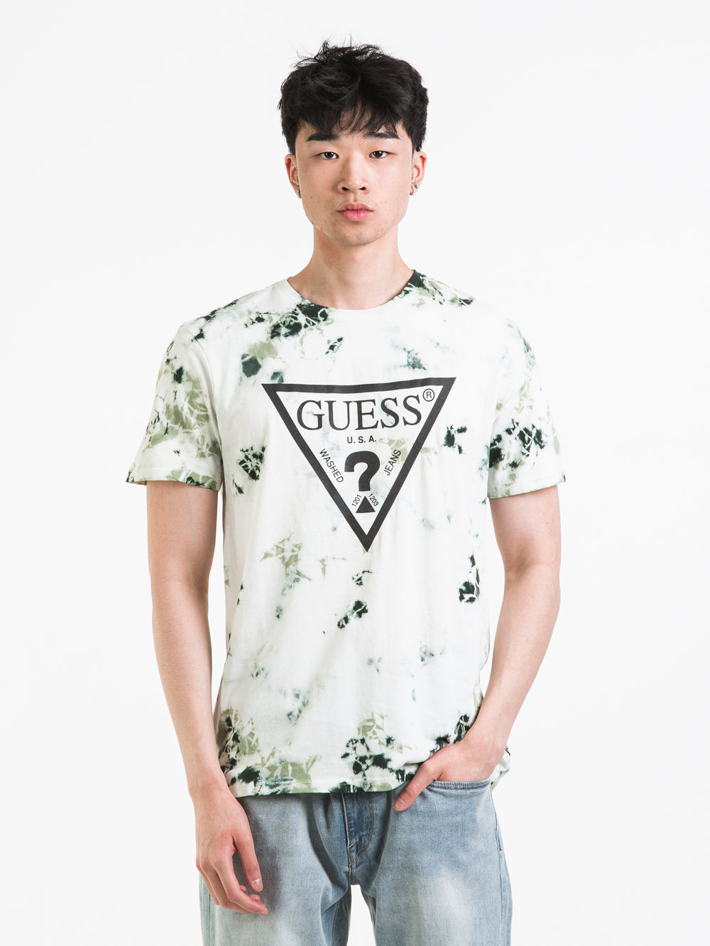 GUESS BSC TIE DYE TRIANGLE LOGO T-SHIRT - CLEARANCE