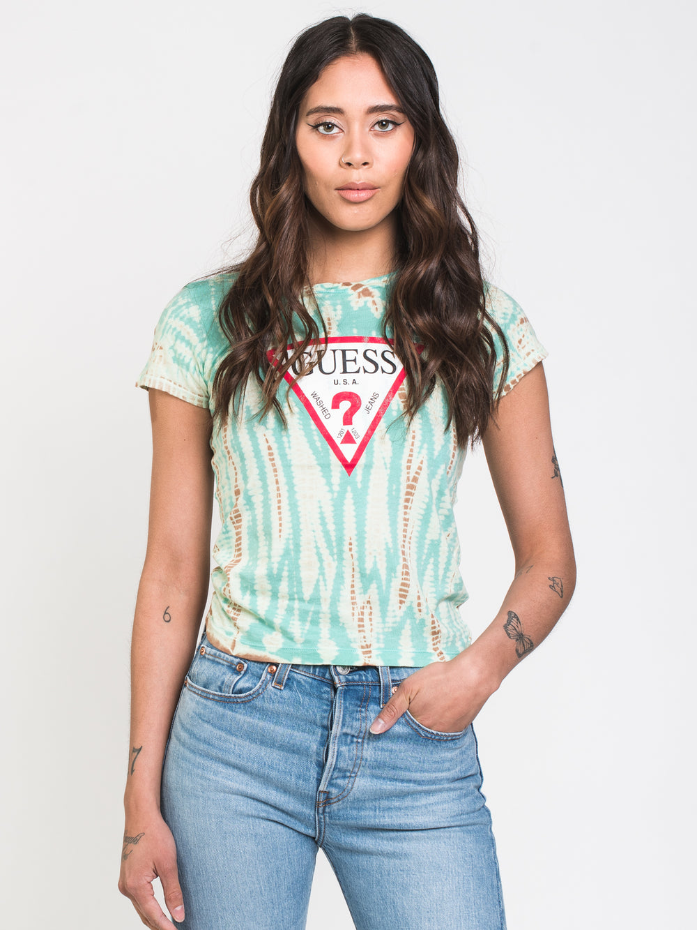 GUESS TIE DYE SHORT SLEEVE BABY TEE  - CLEARANCE