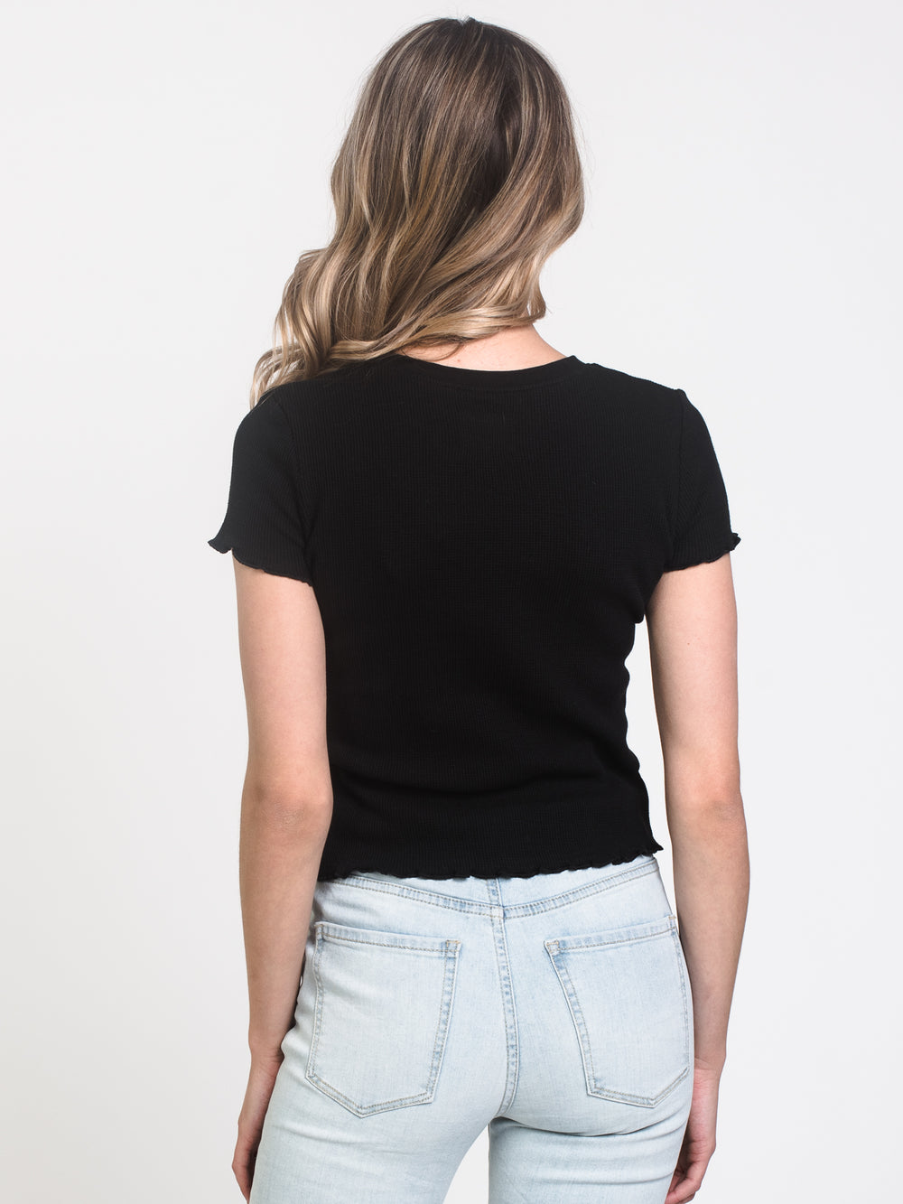 WOMENS WAFFLE CROPPED TEE - CLEARANCE