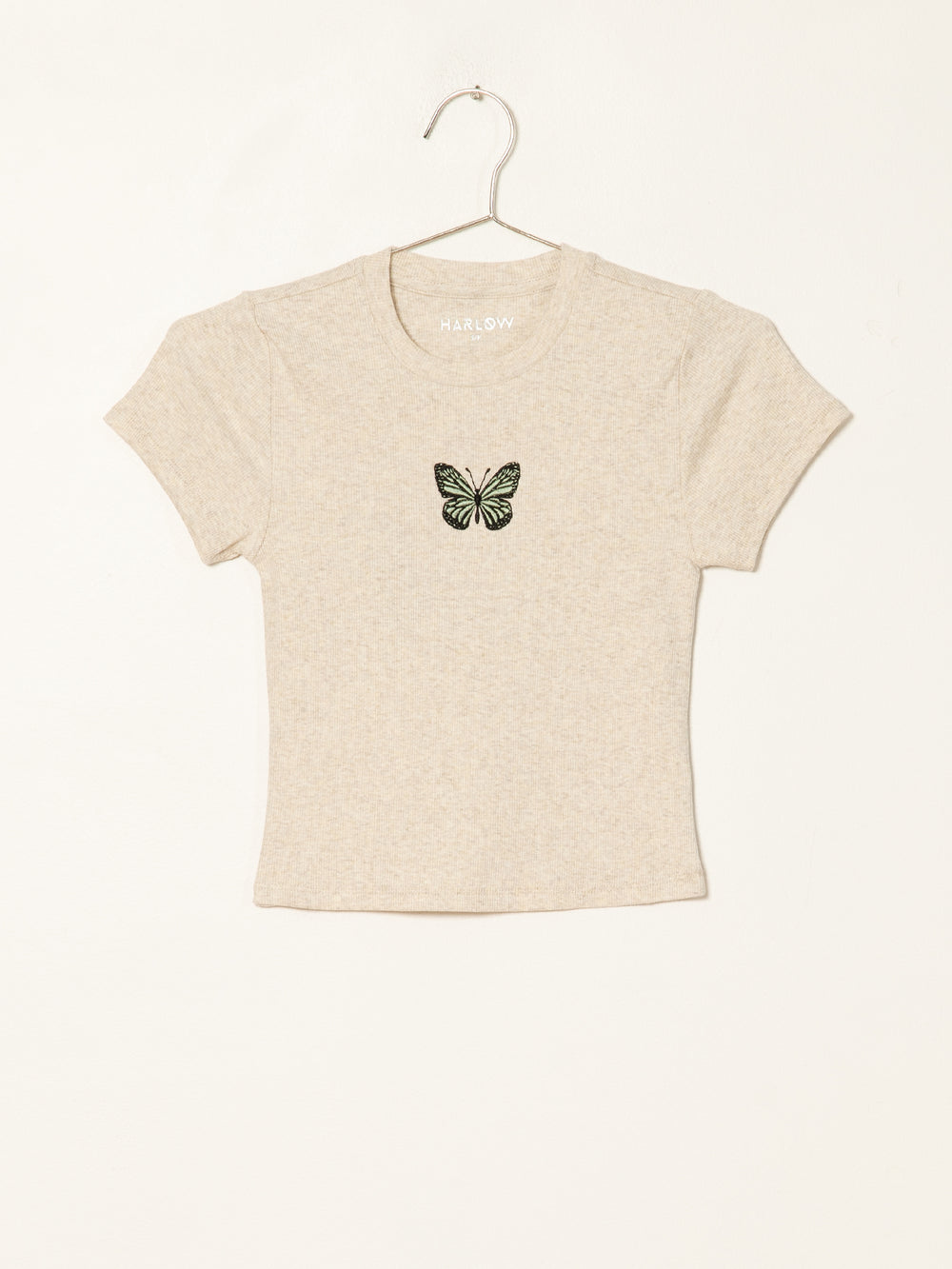 HARLOW RIBBED EMBROIDERED BABY TEE - CLEARANCE