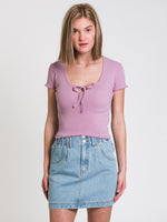 HARLOW POINTELLE SCOOP TEE - CLEARANCE