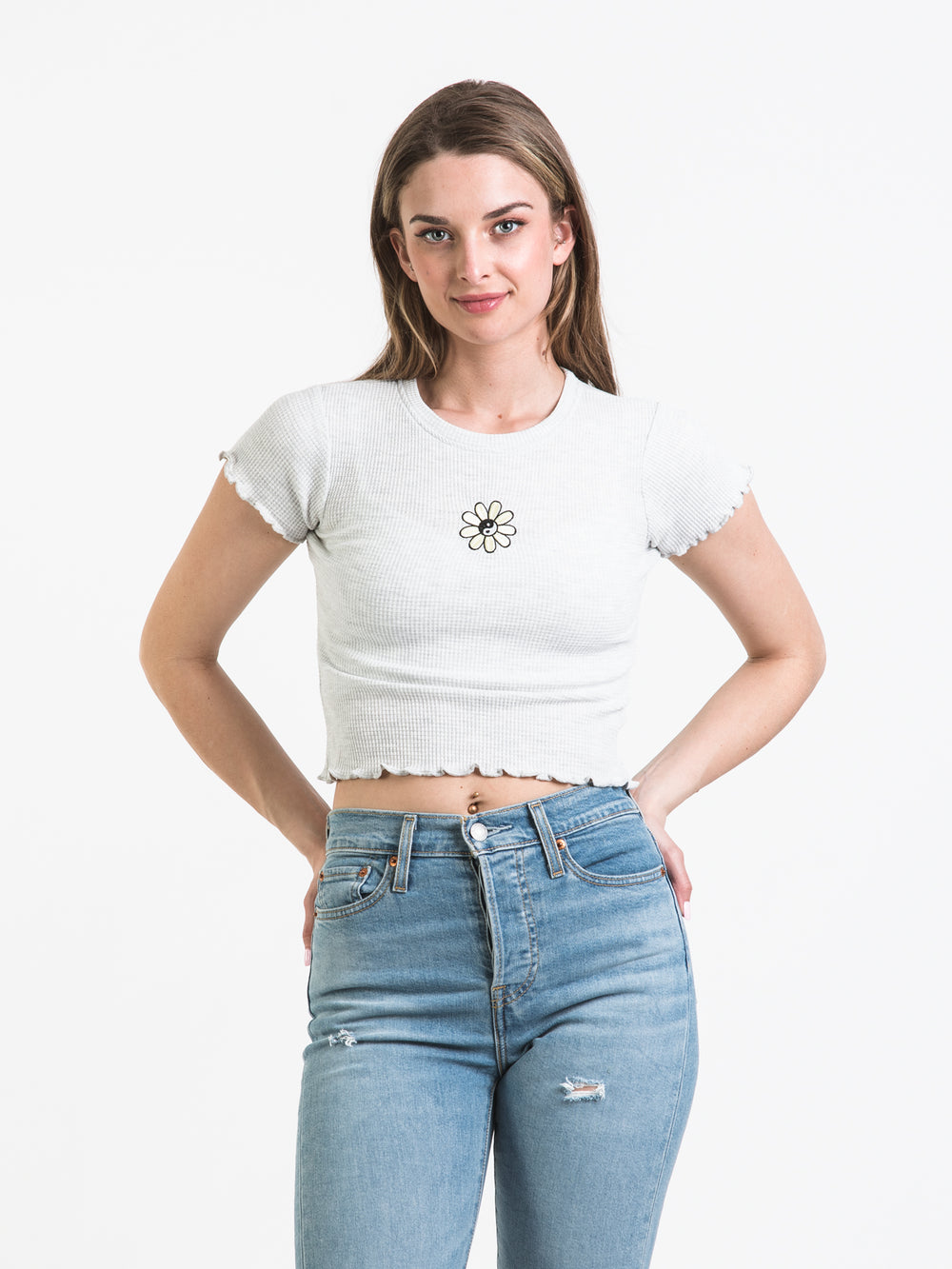 HARLOW ALLIE WAFFLE EMBROIDERED TEE - CLEARANCE