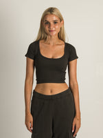 HARLOW SQUARE NECK SEAMLESS T-SHIRT - CHARCOAL