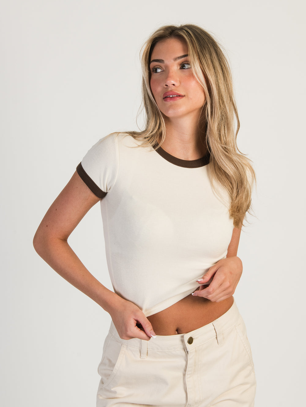 HARLOW CLARA SHORT SLEEVE RINGER TEE - CREAM