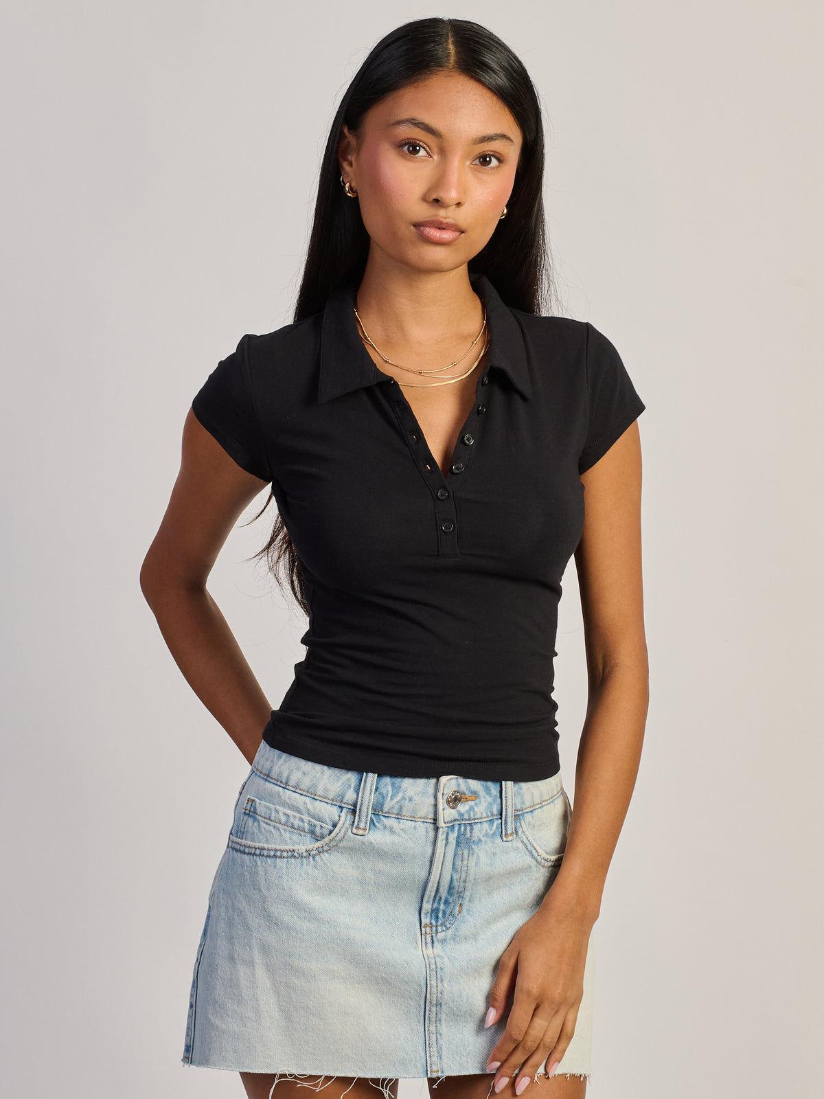 HARLOW SAWYER POLO TEE - BLACK
