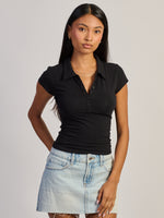 HARLOW SAWYER POLO TEE - BLACK