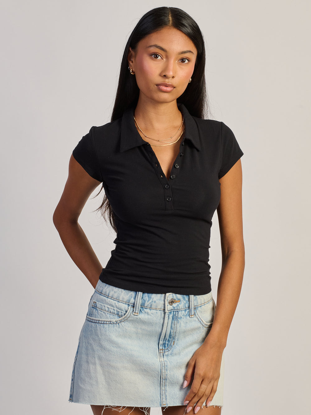 HARLOW SAWYER POLO TEE - BLACK