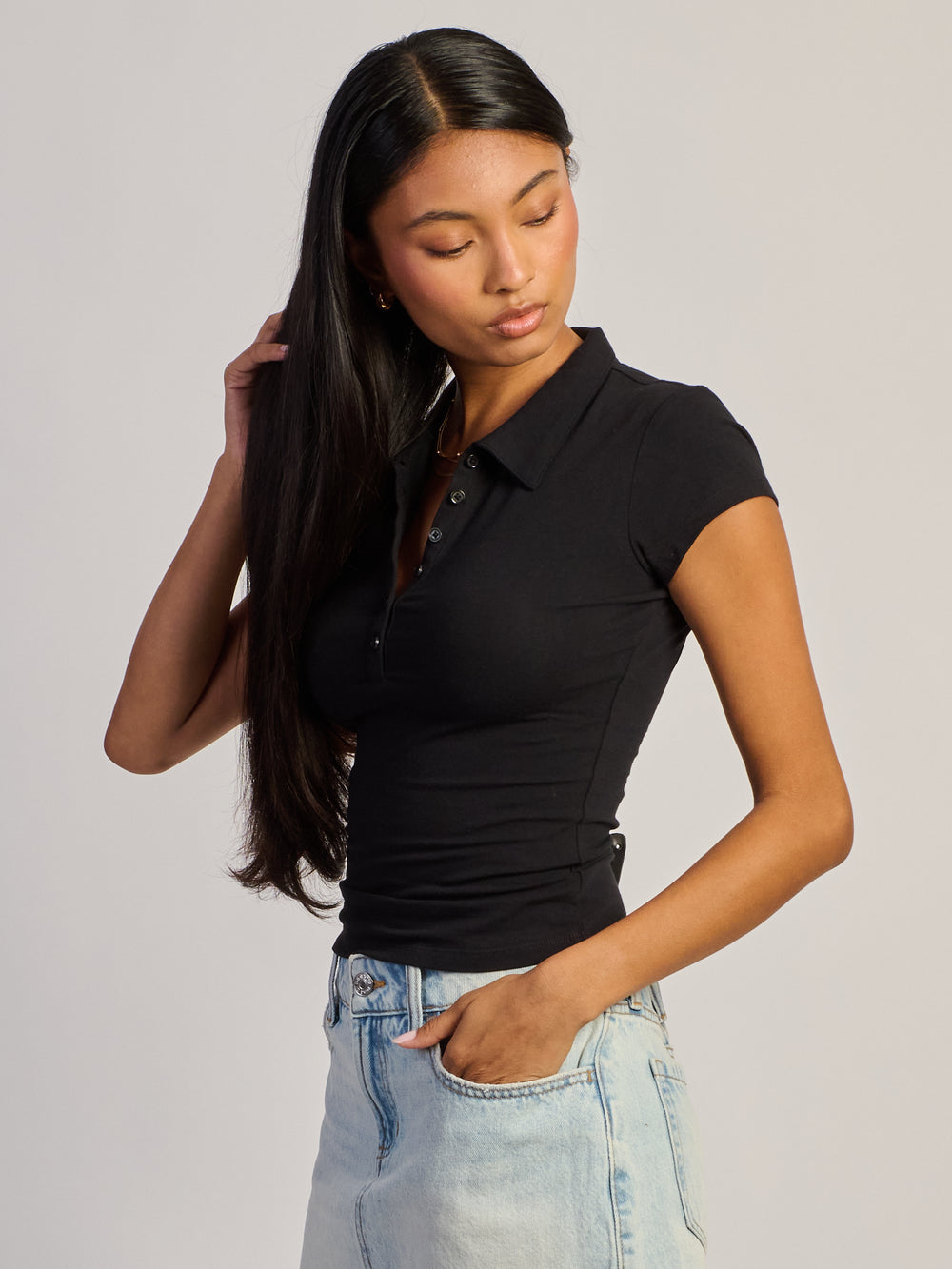 HARLOW SAWYER POLO TEE - BLACK