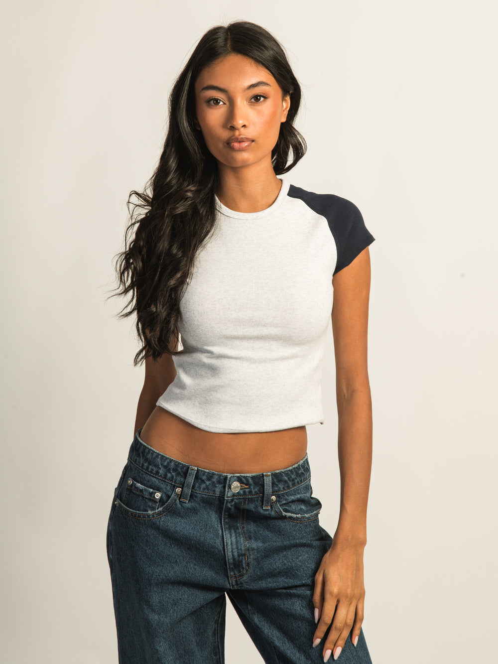 HARLOW MISSY RAGLAN TEE - CLOUD