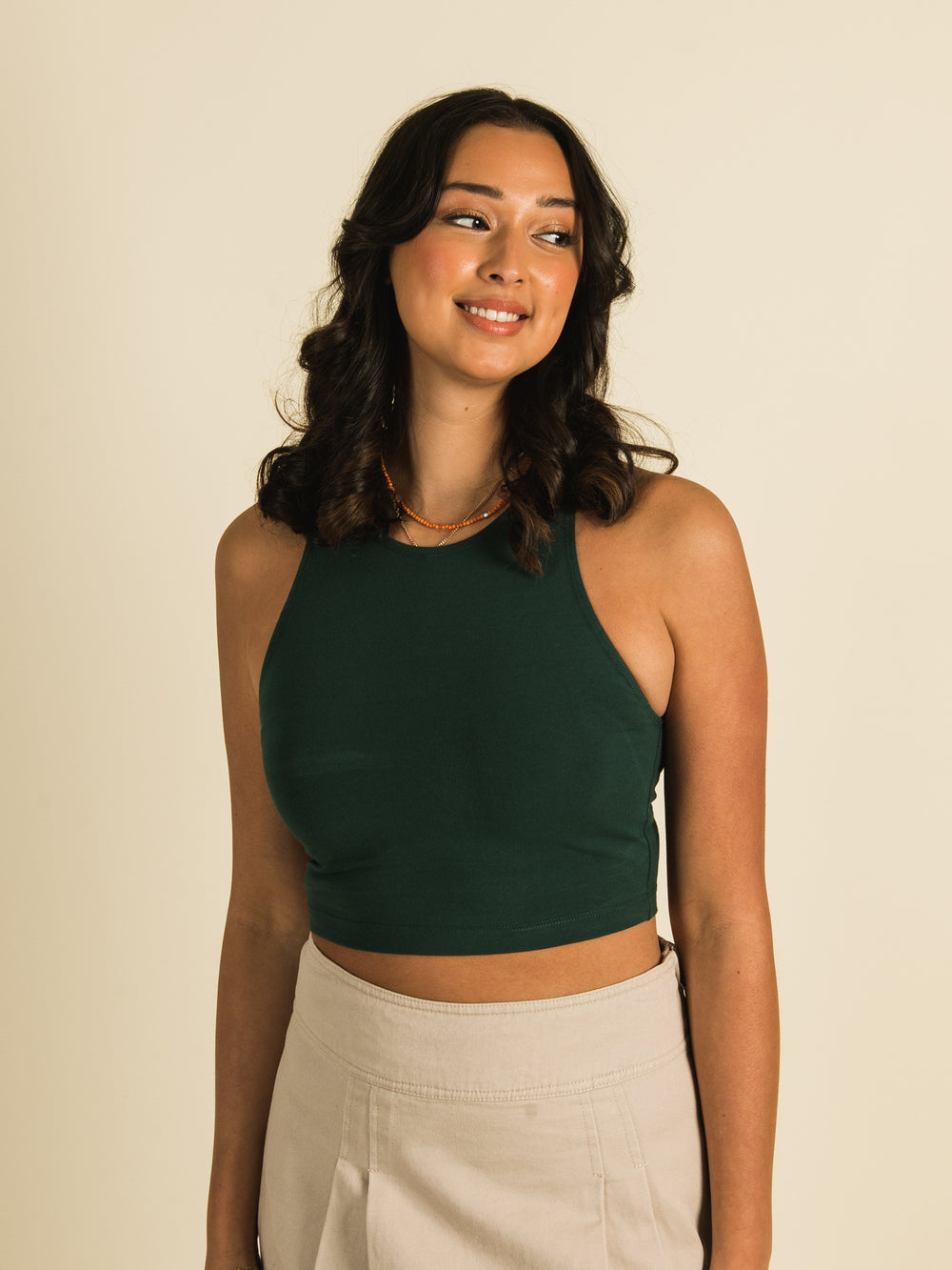 By Together Sleeveless V-neck Cropped Tank Top Olive Green