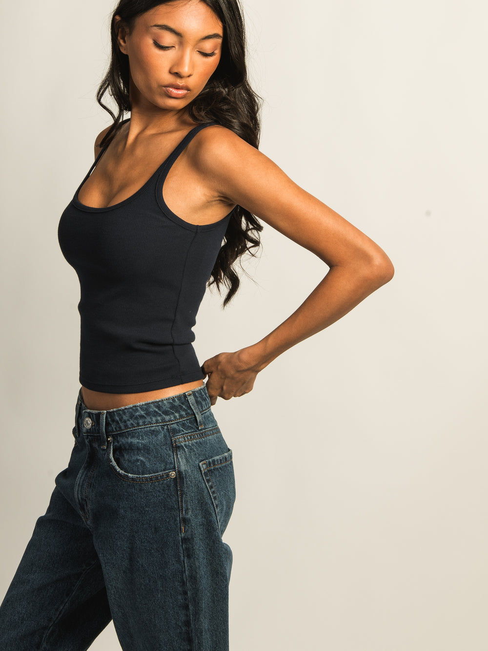 HARLOW ESSENTIAL RIBBED TANK TOP - NAVY