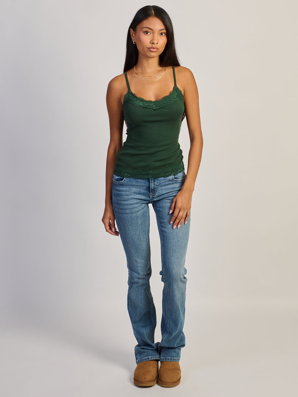 HARLOW LUNA LACE TANK TOP - FOREST